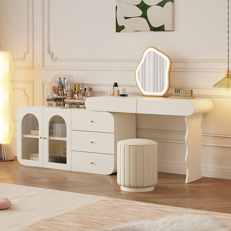 奶油风实木梳妆台斗柜一体卧室现代简约化妆台书桌一体主卧化W18