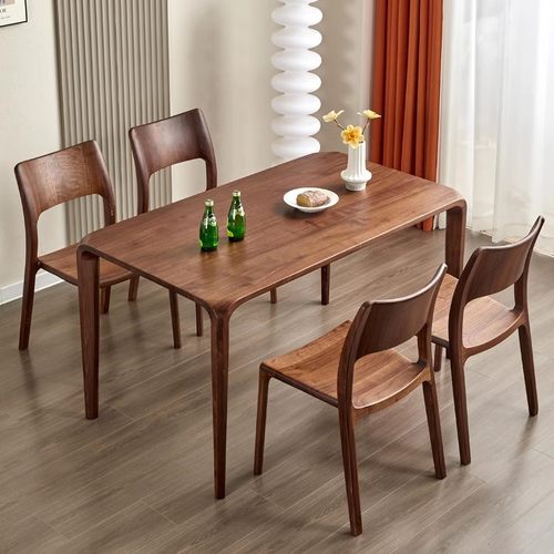 北美黑胡桃木餐桌长方形轻奢简约现代家用全实木饭桌原木书桌家具