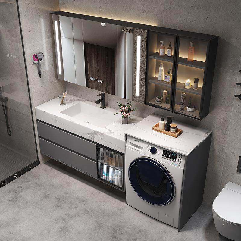 实木无缝拼接陶瓷盆洗衣机一体柜卫生间洗漱洗衣洗脸台盆柜浴室柜