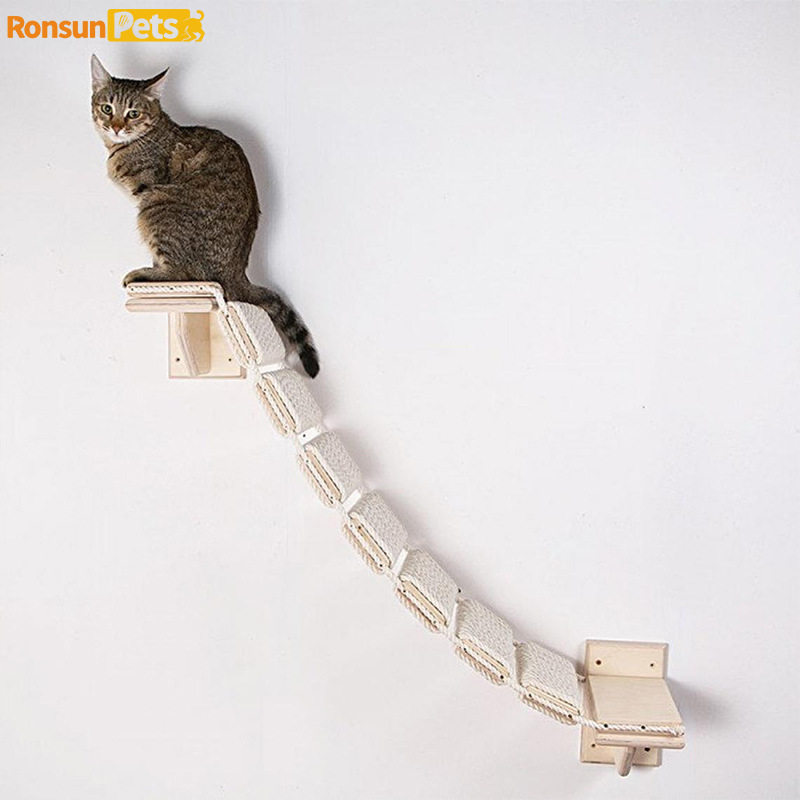 实木猫爬架小型可磨爪缠剑麻绳猫吊桥室内专用墙上猫爬架一件起批