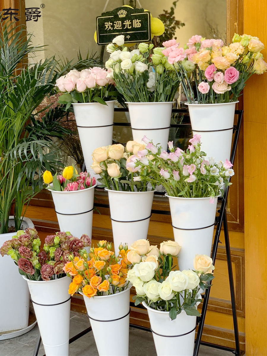 花店花架鲜花展示架货架多层阶梯可移动带轮养花醒花桶架花艺架子