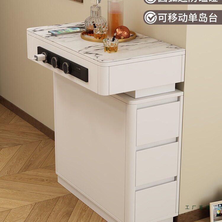 可移动岩板小岛台窄岛台储物展示