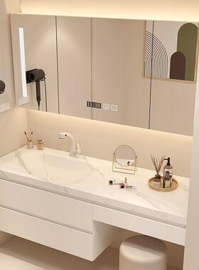 fLE简约可丽耐岩板热弯一体梳妆台无缝岩板浴室柜组合化妆洗漱