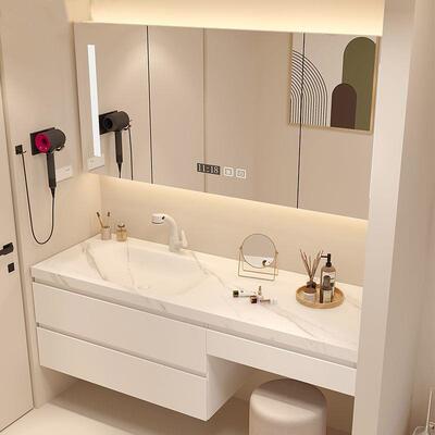 fLE简约可丽耐岩板热弯一体梳妆台无缝岩板浴室柜组合化妆洗漱