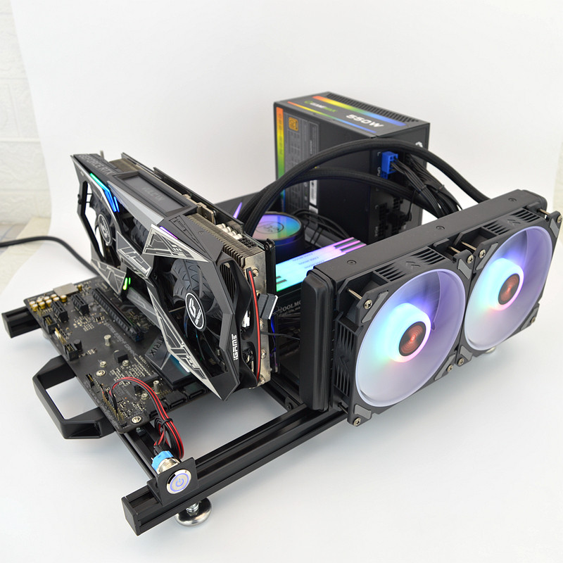 开放式全铝电脑机箱平放卧式双显卡直插主板DIY机架组装台式机箱