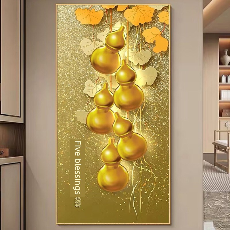 五福临门钻石画i镶满钻石新入口竖葫芦5D十字绣贴水晶钻石入口吸