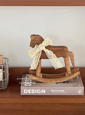 复古怀旧木马摆件ins风客厅卧室玄关木雕摇摇马实木桌面装饰摆件