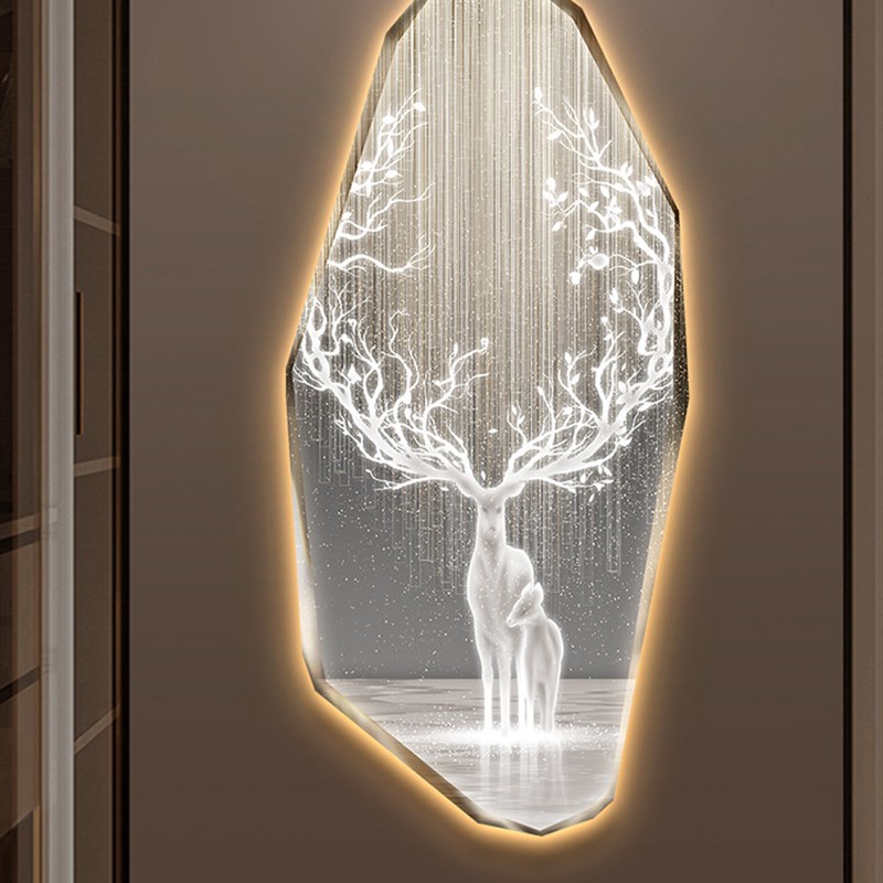 现代简约玄关装饰画轻奢led灯画麋鹿客厅过道R壁画创意发光挂画图片