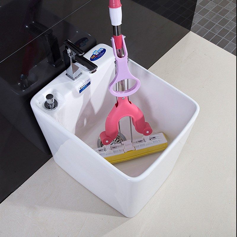 家用陶瓷拖把池最小型迷你小号带龙头屋外拖布池阳台卫生间一体式