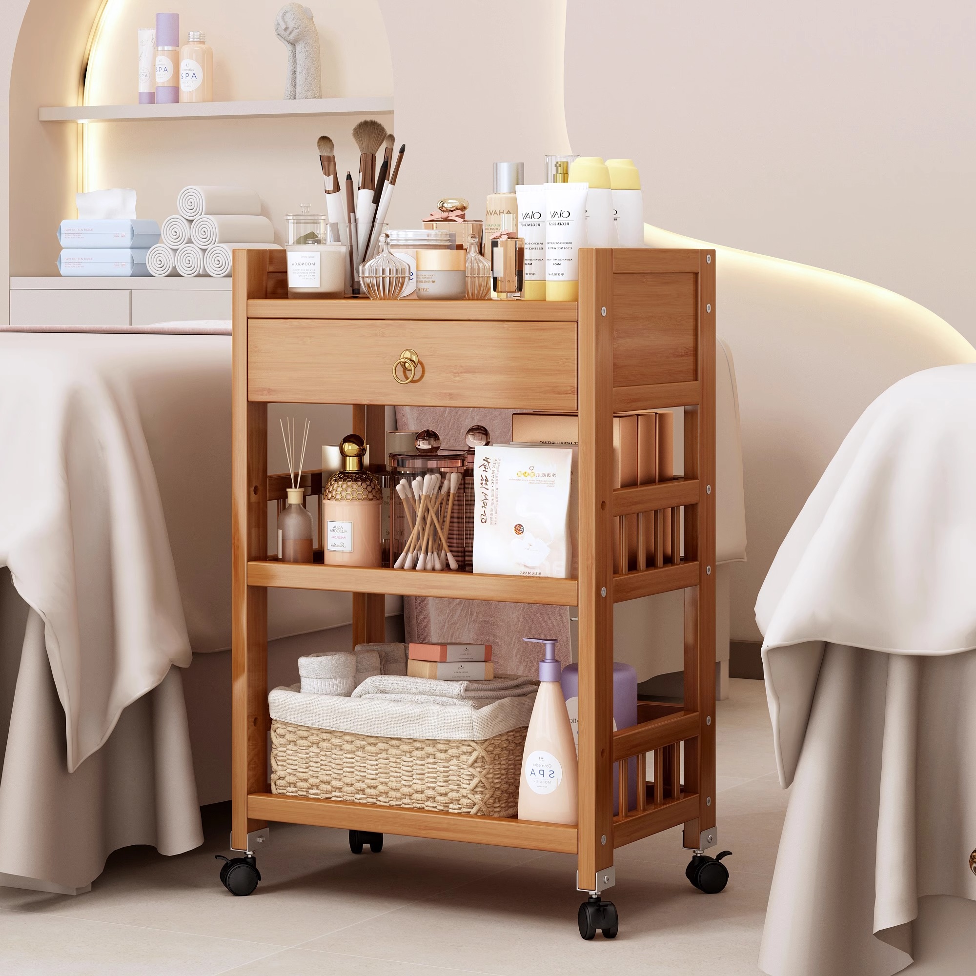 美容院专用小推车高级轻奢置物架理发店工具用小型仪器火罐治疗车