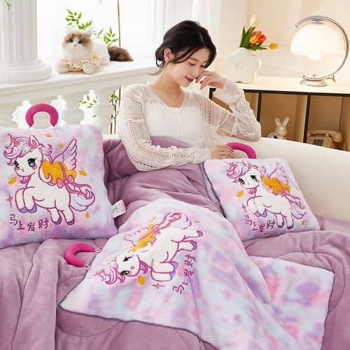 秋冬新款加厚抱枕被子两用可折叠午睡毯空调被办公室沙发汽车靠垫