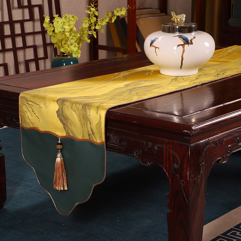 新中式山水桌旗茶桌垫布茶桌布茶旗茶席茶台布电视柜茶几桌布床旗