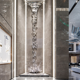 置艺术玻璃钢雕塑定制 流水浪花摆件售楼处酒店大堂大型落地水滴装