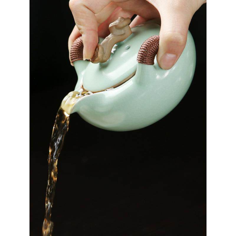 汝窑手抓壶汝瓷家用泡茶壶滤网内置茶具防烫手把单壶陶瓷开片茶壶