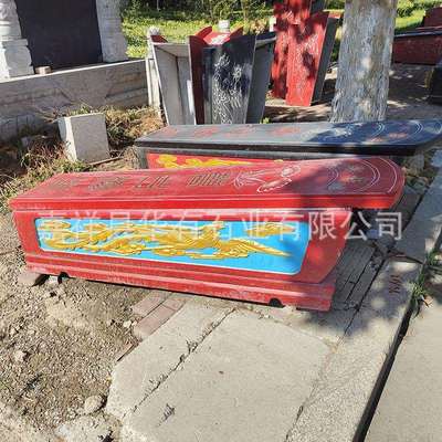墓碑石棺材墓地陵园晚霞红石盒整块石材雕刻龙凤浮雕图案石棺
