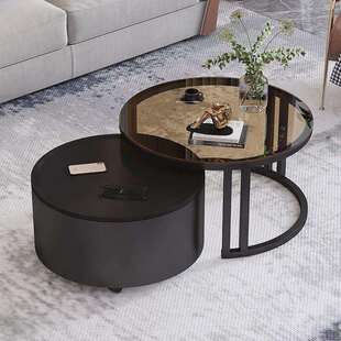 北欧茶几桌客厅家用小户型简约现代轻奢移动伸缩组合圆形玻璃茶几