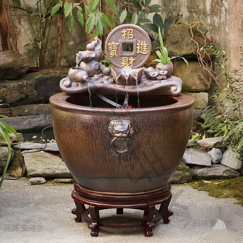 陶瓷金鱼缸带过滤流水摆件