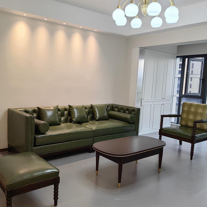 美式真皮沙发复古皮艺沙发三人双人拉扣别墅大户型客厅油蜡皮实木