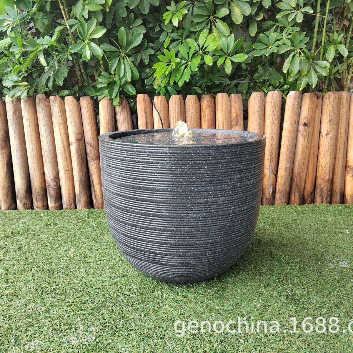 现代个性简约黑色横条纹石感喷泉园林庭院流水工艺品摆件插电款-1