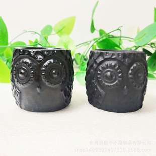 天然黑耀石杯子雕刻工艺品火山岩居家办公能量杯外贸