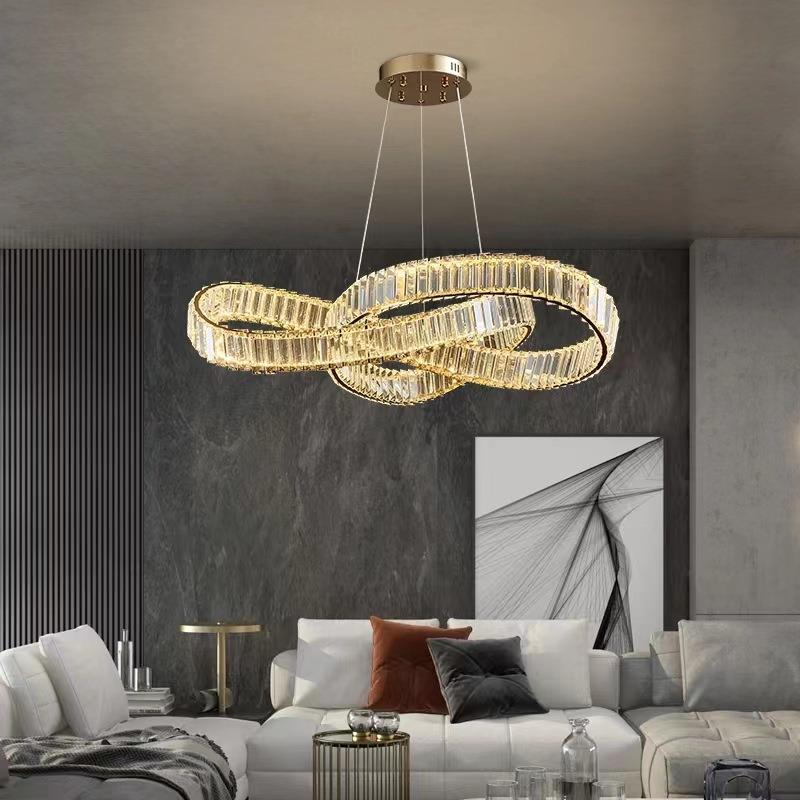 复式楼别墅客厅大吊灯简约现代轻奢水晶灯具公寓挑高楼梯灯长吊灯