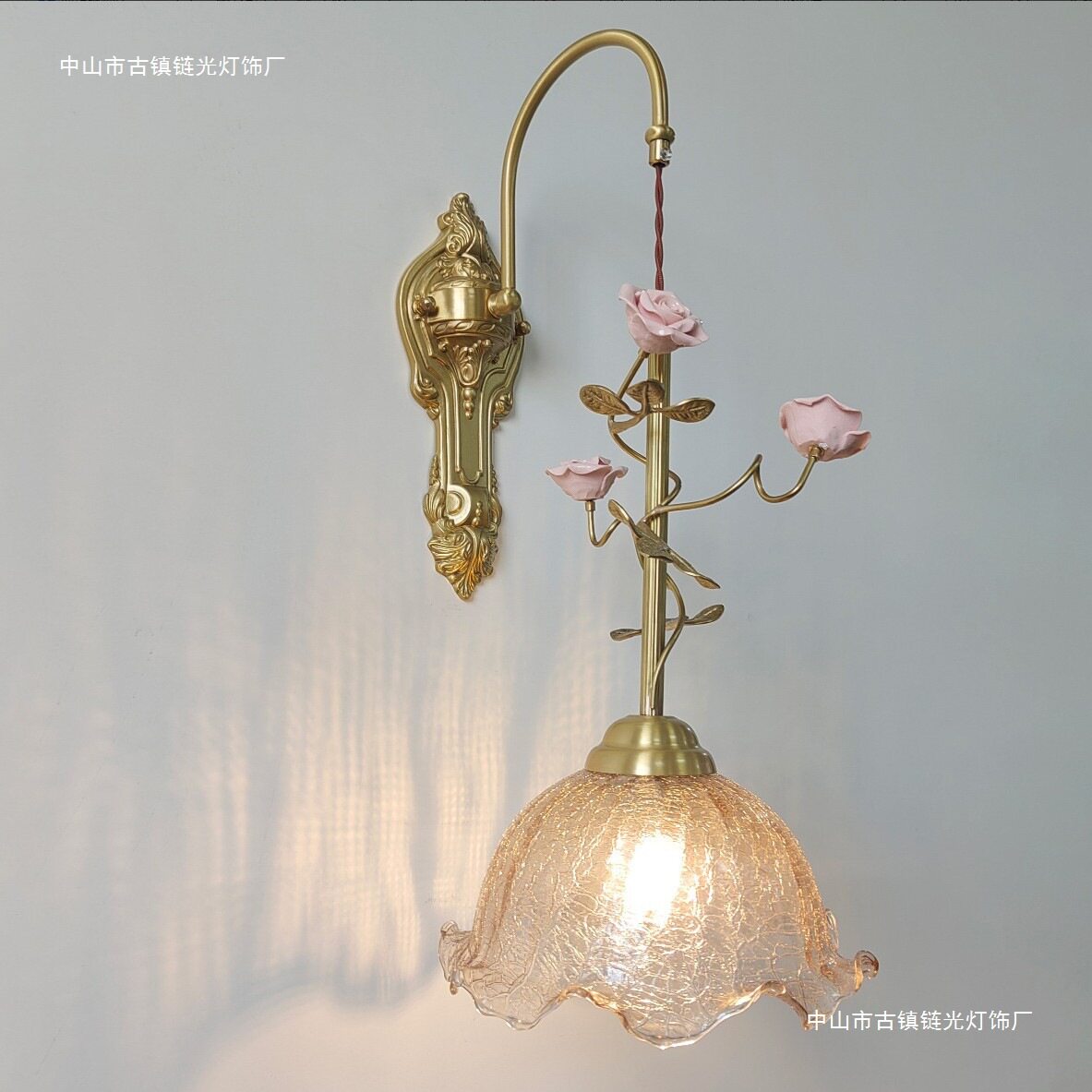 玫瑰壁灯法式轻奢复古主卧床头墙灯全铜美式个性玄关灯具
