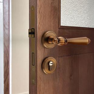 法式复古门锁古铜色卧室门锁室内静音磁吸家用分体房间美式门把手