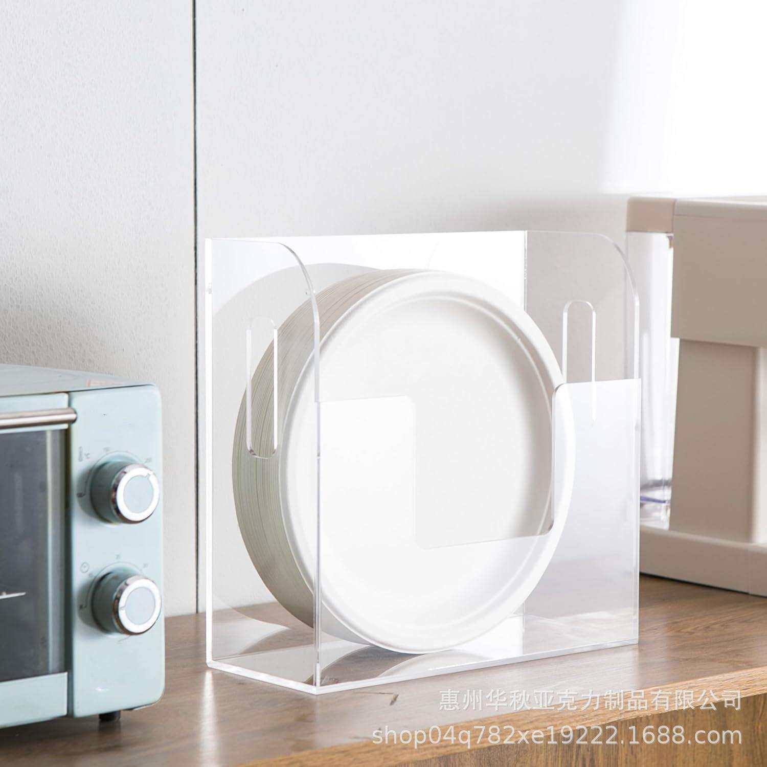 热卖亚克力纸盘收纳架厨房一次性餐盘收纳盒壁挂餐碟整理架