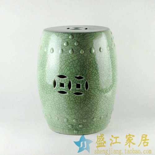 景德镇陶瓷器凉墩开片裂纹凳子绿色鼓凳瓷凳家用凳绣墩