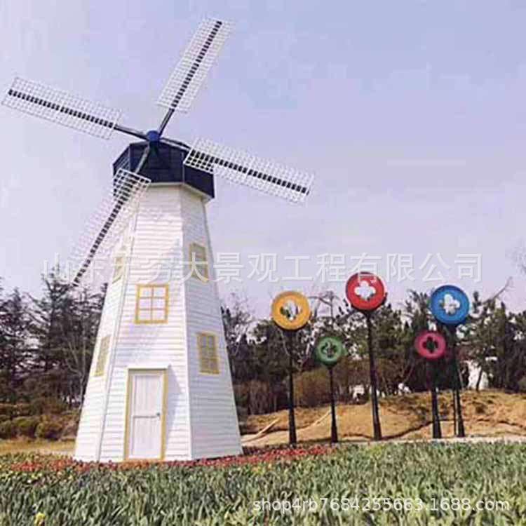 山东现货户外景区景点网红拍照打卡防腐木彩色电动自动旋转大风车
