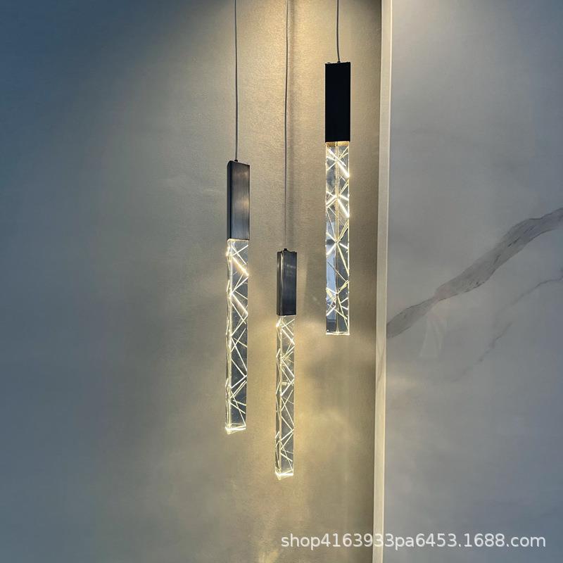 现代创意轻奢复式楼公寓吊灯客厅灯水晶卧室挑空简约楼梯loft吊灯
