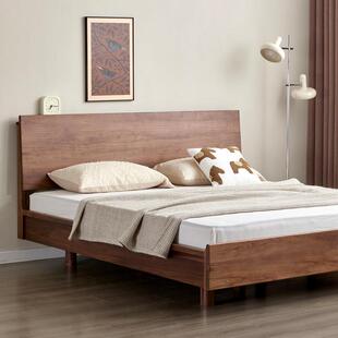 北欧黑胡桃木全实木栖居床现代简约日式1.5主次卧1.8米单双人床