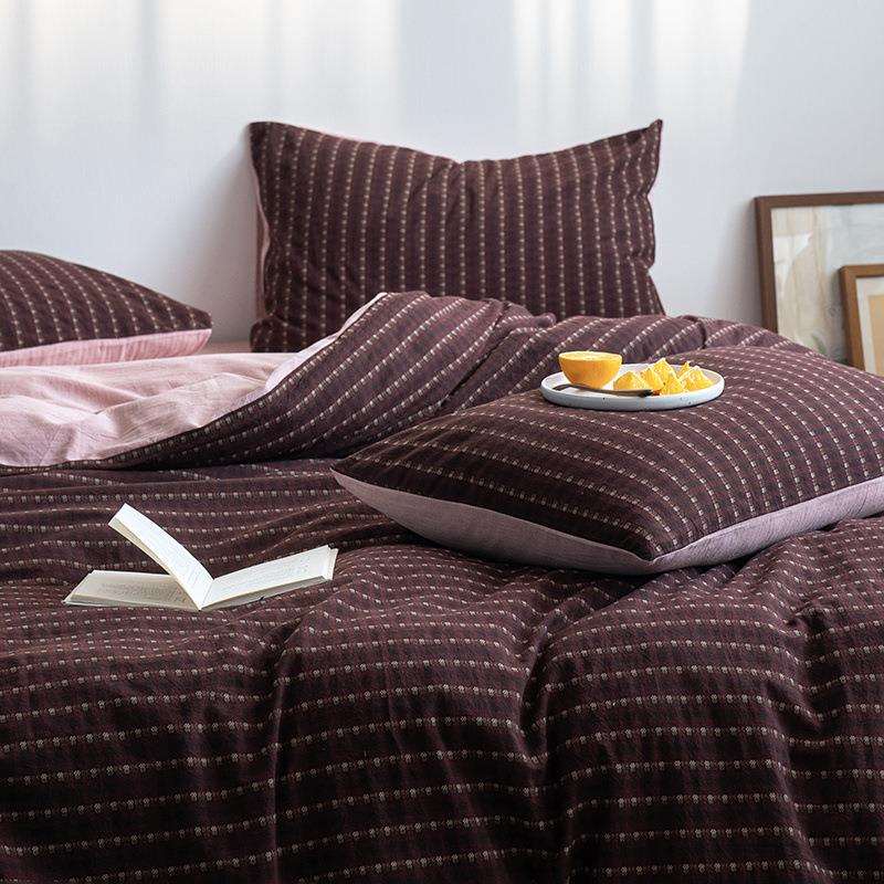 条纹复古25新款全棉色织小提花四件套长绒棉被套纯棉轻奢床上用品