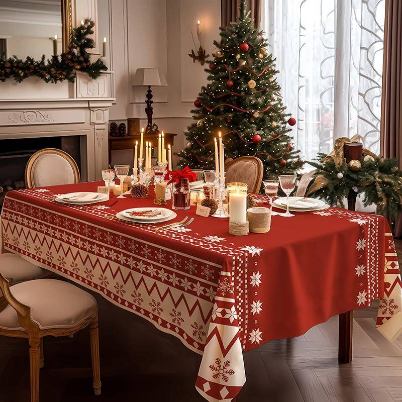 圣诞节布置新年红色桌布ins桌面餐桌装饰品方桌Merry Christmas