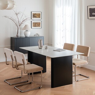 克勒斯岩板餐桌/法式奶油风轻奢家用饭桌现代简约长方形桌防划耐