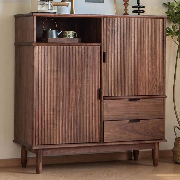 北美黑胡桃木全木餐边柜北欧樱桃木橡木轻奢茶水柜简约格栅储物柜