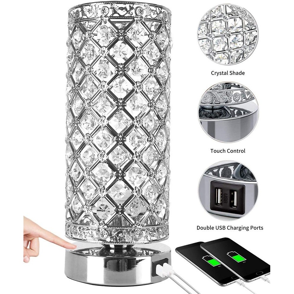 USB床头水晶台灯 家居卧室客厅五金电镀led水晶台灯 台灯,家居饰品,烛台,淘宝优惠券,粉丝福利购,淘宝优惠卷