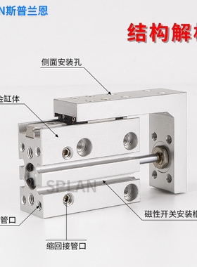 导轨滑台气缸HLH/MXH6/10/16/20-5X10*15X20X25X50小型精密紧凑型