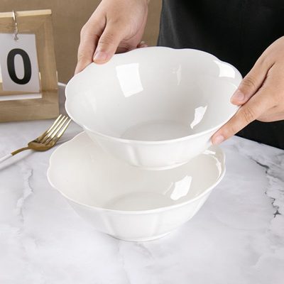 欧式英陶瓷餐具7盘花瓣白瓷纯色彩沙家用碗拉创意盘子大碗釉下寸