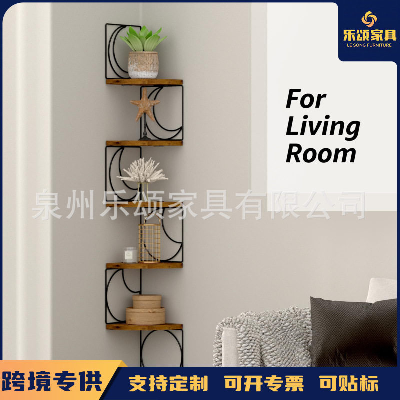 定制铁艺置物架层板收纳墙上书架圆形置物架墙壁隔板复古板壁挂架