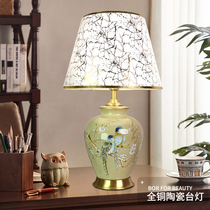 简约现代高端美式客厅沙发边几灯北欧卧室床头灯陶瓷台灯全铜大号