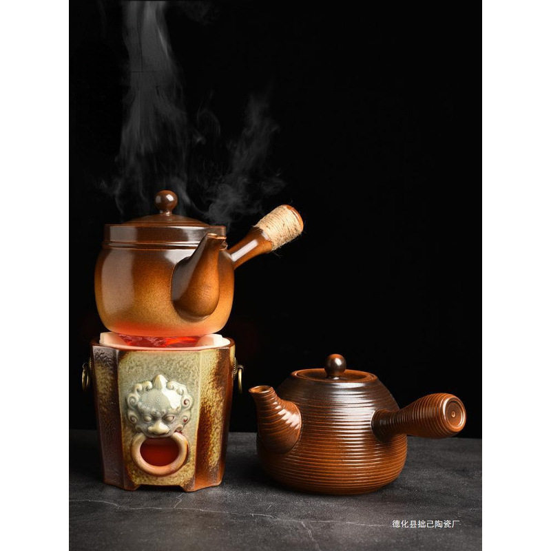 陶清水柴烧炭炉套装耐高温陶瓷煮茶壶大容量侧把壶木炭明火