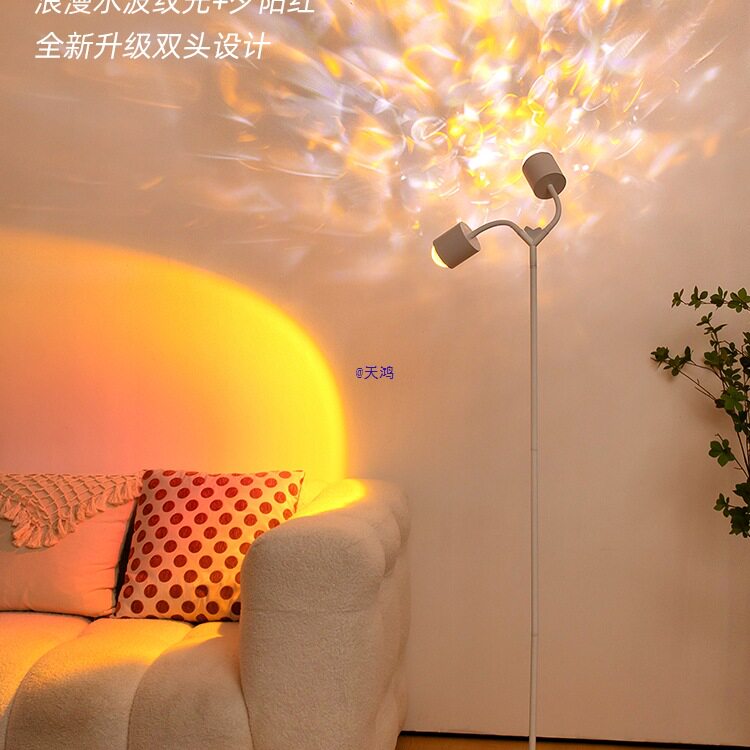 双头夕阳红水波纹落地灯直播间背景日落氛围灯客厅卧室装饰落日灯