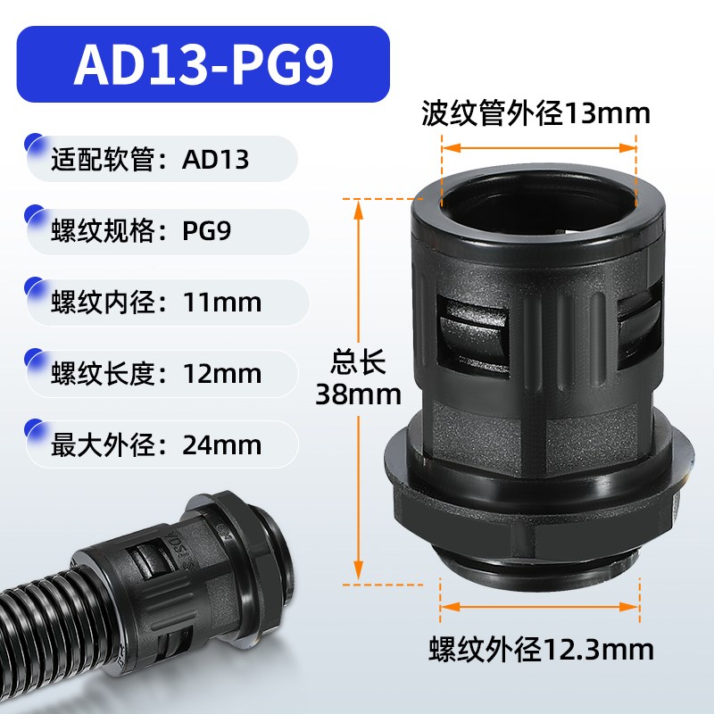 塑料波纹管接头AD10AD13AD15.8AD18.5AD21.2尼龙软管快速接头