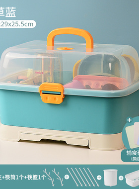 宝宝餐具收纳盒碗筷奶瓶收纳盒防尘沥水婴儿大容量辅食工具收纳箱