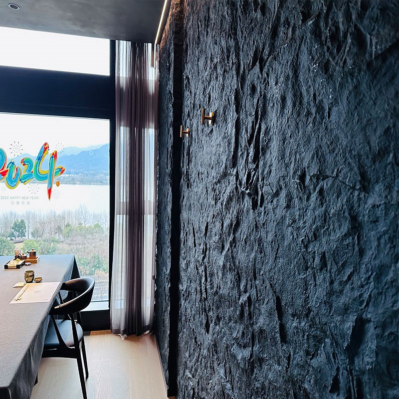 软瓷斧开石软质黑山岩板水泥x浇筑板劈开岩仿石皮背景墙软石装饰