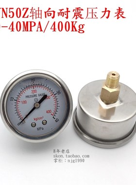 YN50Z轴向耐震压力表0-40MPA气压表400Kg打气压力表1分接头M10*1