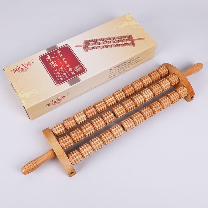 木制滚轮多排脊椎脊柱 背部按摩棒 经络 手动推背器推拿按摩通用