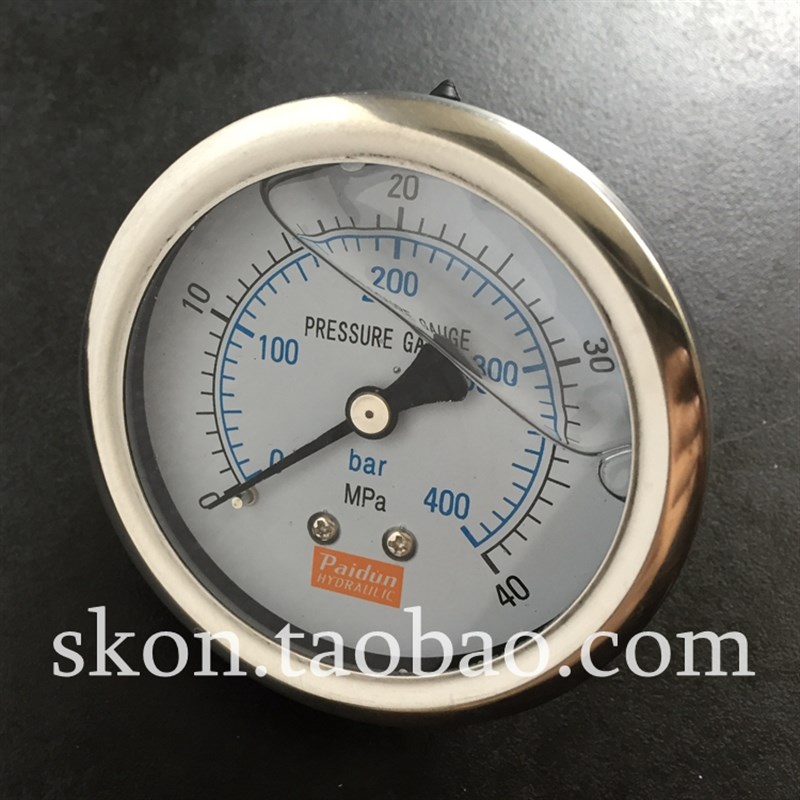 轴向0-400BAR防震压力表40MPA高压泵耐震油压表螺纹G1/4牙液压表