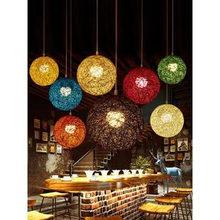 麻球吊灯创意鸟巢圆形餐厅吊灯个性 饰灯 网吧酒吧藤编织吧台吊灯装
